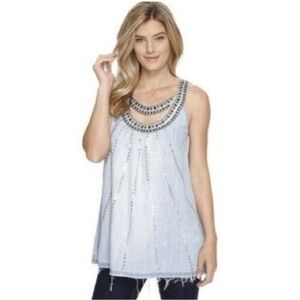 Double D Ranch Weeping Moon Denim Embellished Tank Top Large